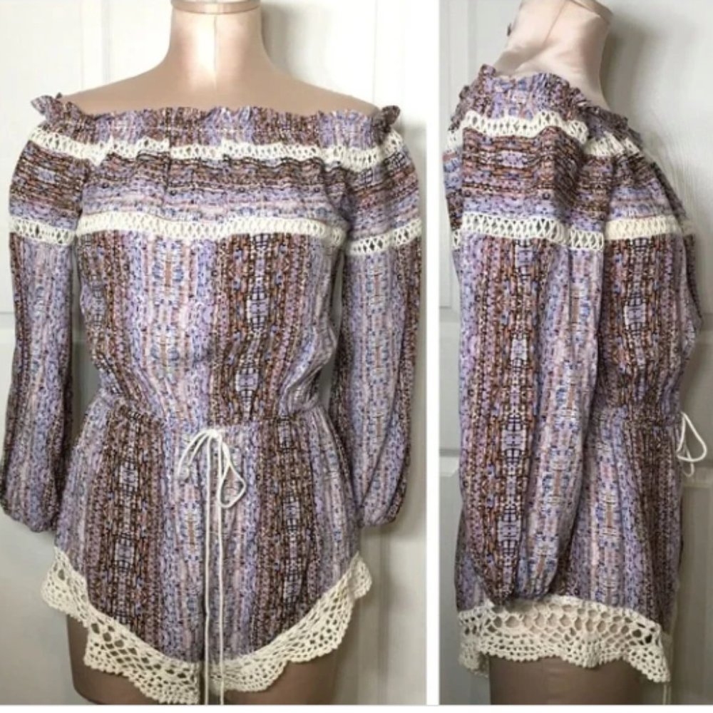 LF Rumor Boutique Purple Printed Romper with White Trim